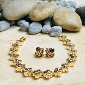 Elegant Gold and Multicolor Bracelet and Earring Set